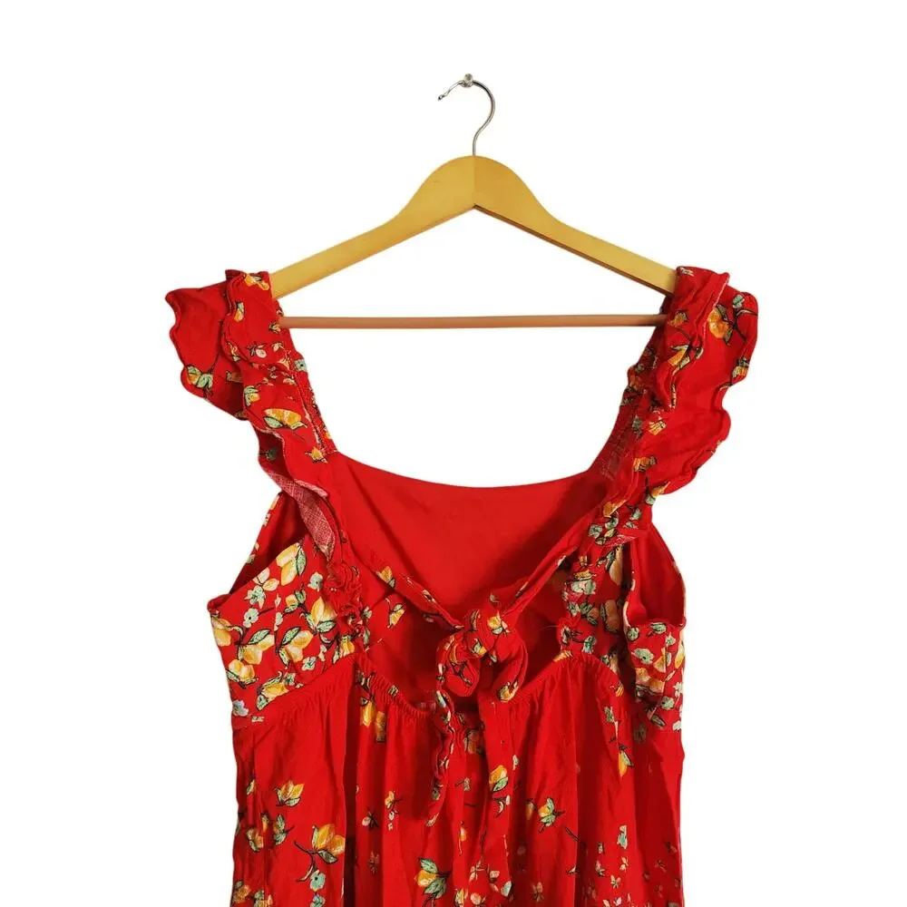 LC Lauren Conrad Ruffle Sleeve Linen Blend Fit & Flare Dress Red Size Large